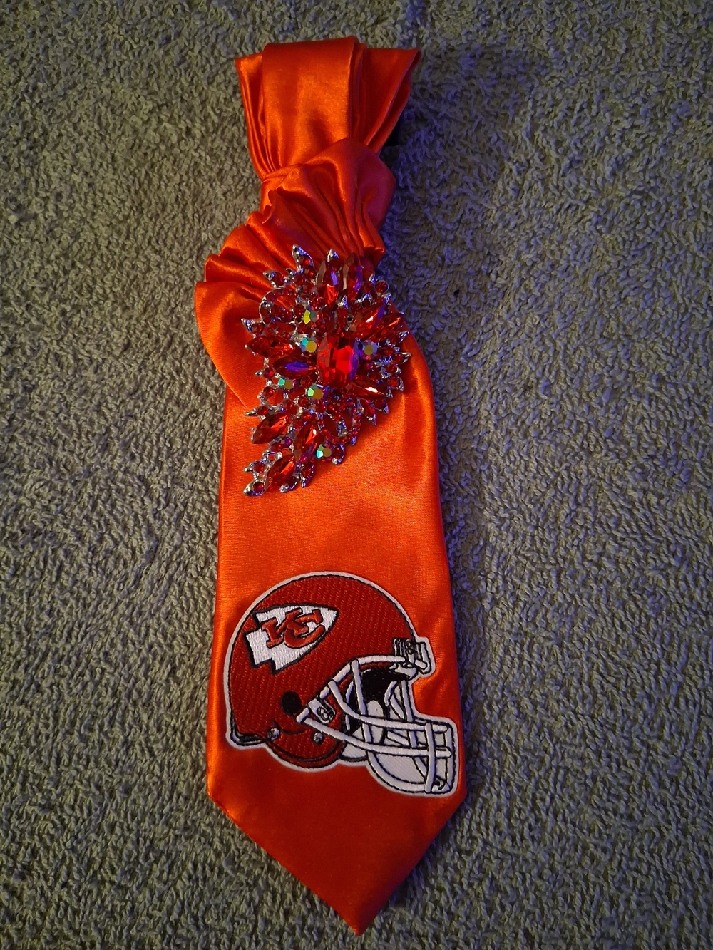 Red Satin Tie with Decorative Brooch